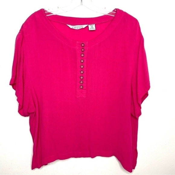 Vintage 80s 90s magenta pink oversized boxy relaxed fit short sleeve blouse top - Picture 1 of 16